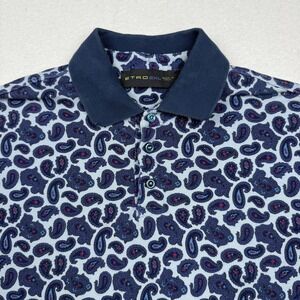 Etro Polo Shirt Mens 2XL Blue Paisley Cotton Knit Short Sleeve Made In Italy